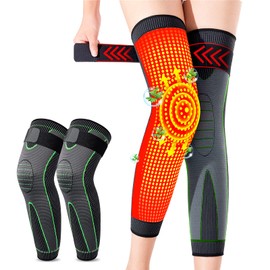 ROUDJER Knee Brace for Women and Men 1 Pair, Tourmaline Acupressure Selfheating Wormwood Knee Sleeve with Adjustable Strap for Arthritis, Meniscus Tear, Running, Working Out (Green)