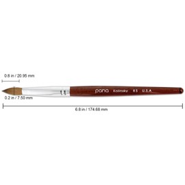 PANA Pure Kolinsky Hair Acrylic Nail Brush - Oval Crimped Shape Silver Ferrule with Mahogany Wood Handle (Size 8)