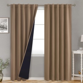 BGment 100% Room Darkening Thermal Insulated Blackout Curtains 84 Inches Long with Liner, Rod Pocket and Back Tab Double Layer Noise Cancelling Curtains for Bedroom (42 x 84 Inch, 2 Panels, Taupe)