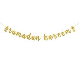 Ramadan Kareem Banner, Ramadan Mubarak Party Decorations,Eid Festival Muslim Islam Party Decorations, Gold Glitter