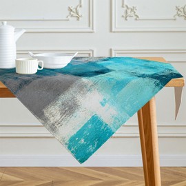 Kiatuniya Tablecloth 85 x 85 cm Turquoise Table Runner Modern Art Painting Short Table Decoration Washable Aesthetic Decoration Tablecloth for Spring Party Weddings Holidays Birthday