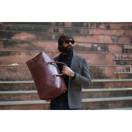 Shades N Stitches Leather Travel Duffel Weekender Bag Carry on Overnight Bag Sports Duffel bag For men and Women 20 Inch, Maroon, 20_Maroon_Duffle