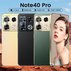 Note40 Pro smartphone,7.3-inch display, 8000mAh batterydual SlM card dual standby,16GB+1TB storage, 5G network - Color: black