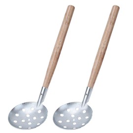 EVTSCAN 2 Pack 13 Inch Metal Ice Fishing Scoops, with Wood Handle, Ice Skimmer for Easy Removing Slush, Snow, Ice, Anglers Ice Ladle Tool for Clearing Deep Holes