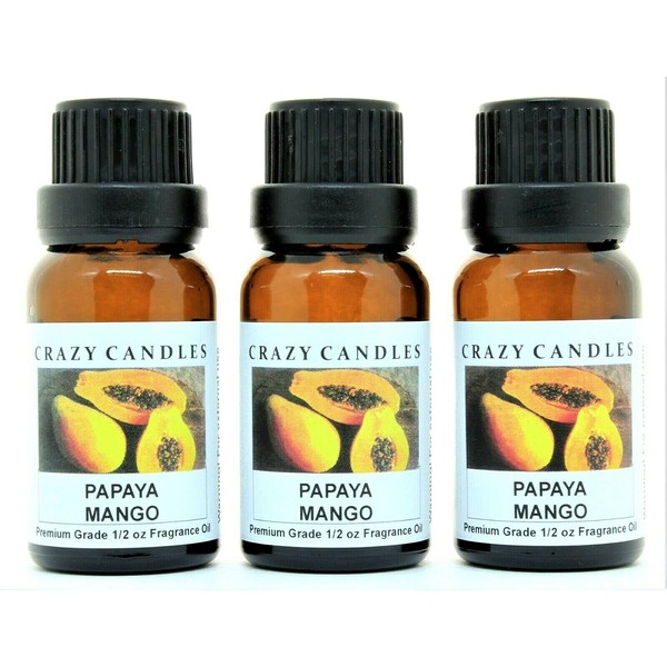 Papaya Mango (Made in USA) 3 Bottles 1/2 FL Oz Each (15ml) Premium Grade Scented Fragrance Oil