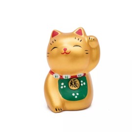 THY COLLECTIBLES Hand Painted Golden Feng Shui Mini Maneki Neko Lucky Cat Fu...