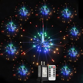Dreamworth Remote Firework Copper Wire Lights, 10 Connection Total 600 LED Starburst Lights Fairy Twinkle Lights Plug in String Lights 8 Modes with Remote Control,Dimming,Timer for Christmas, Garden