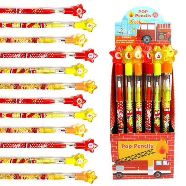 TINYMILLS 24 Pcs Fire Trucks Multi Point Stackable Pencilwith Eraser for Fire Truck Birthday Party Favor Prize Carnival Goodie Bag Stuffers Classroom Rewards