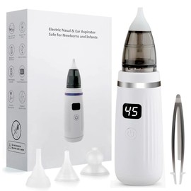 Irrigador Nasal Electrico, Saca Mocos para 3 Cabezales de Silicona y Carga USB, 5 Niveles de Succión Ajustables para Limpieza de Orejas, Nariz, Suciedad y Moco.