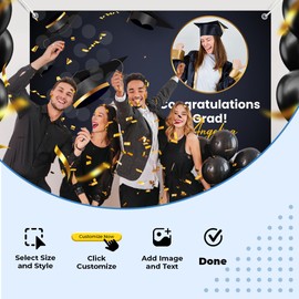 Custom Graduation Vinyl Banner by SIGN FOR ME - Add Name, Graduation Year & Photo - Durable Weatherproof Sign for Indoor & Outdoor Party Decorations - (Style 14, 2X4)
