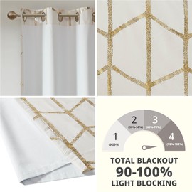 Intelligent Design 2 Panel Blackout Curtains for Bedroom Windows, Metallic Printed Living Room Curtains, Thermal Insulated Window Shades for Home, Machine Washable, Raina, 2-PK 50x84, Ivory/Gold