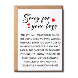 SMHGifts Sorry For Your Loss Cad - Card For Work Bestie - Work Wife Card - Coworker Card - Funny Leaving Card - Congrats New Job Card - Good Bye Card