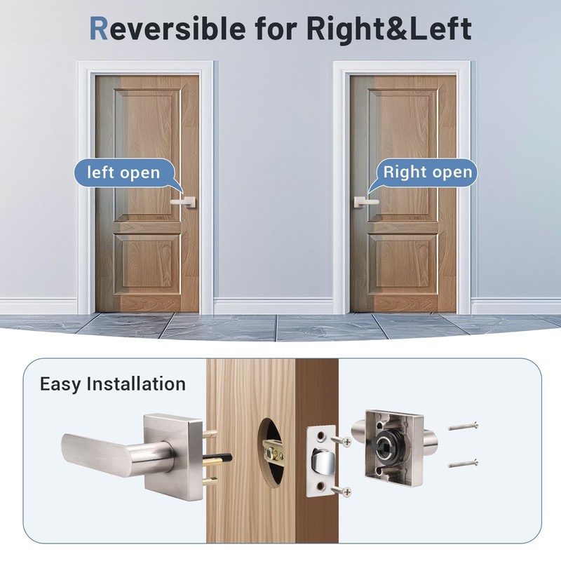 KNOBWELL 6 Pack Satin Nickel Door Handles Interior, Passage Door