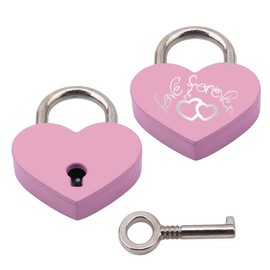 Engraved Heart Padlock,Love Padlock in Heart Shape with Key for Luggage Handbag Diary Valentine's Day Gift Pink