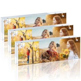 3 Pack 2x6 Acrylic Picture Frames - 20% Thicker Double Sided Magnetic Frame with UV Protection - Freestanding Clear Frameless Display for Tabletops - Modern Photo Frame Set for Home & Office Decor