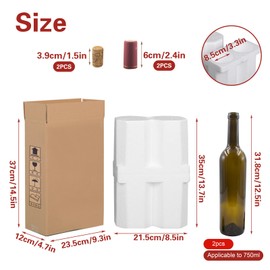 Universal Double Bottle Wine Shipping Box with Bottle, Protective Foam, Corks and Heat Shrink Film, Red Wine Shipper Packaging Box for Moving, Transportation and Storage, 750 ml