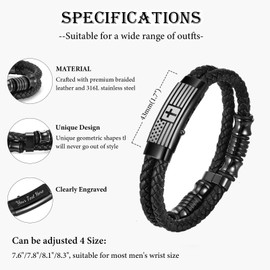 VNOX Men's Inspirational Mantra Engarved Handmade Braided Leather Adjustable Cuff Bangle Bracelet Encouragement Motivational Gift for Men