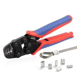 Wire Rope Crimping Tool with Ratchet, Ferrule Swaging Tool for Aluminum Sleeves, Loop Sleeves, Wire Rope Crimper for 1/64''-3/32''(0.1mm-2.2mm) Cables, Heavy-Duty Swaging Tool for Railing,Fishing
