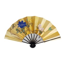 Kyo Fan, Double Sided Decorative Fan, Peony Tetsuzen 9.5 inches, gilded
