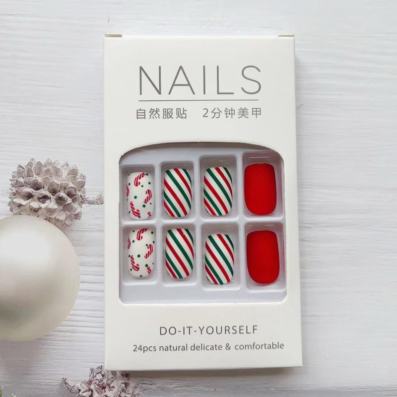 Christmas Press on Nails Medium, LPOODDNU Square Press on Nails
