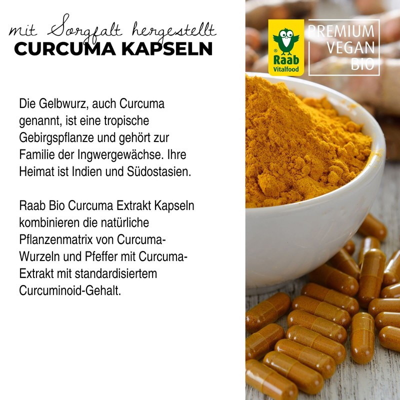 Raab Vitalfood Organic Curcuma Extract Capsules, 90 Capsules of 500