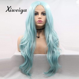 Xiweiya Long Blue Green Wavy Wig long Soft Synthetic lace Front Wigs Part for Women, Drag Queen with Heat Resistant Fiber Mermaid Hair Replacement Wig Middle Part 24 inch