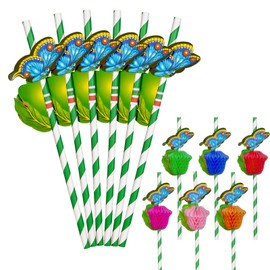 50 Pcs Butterfly Pattern Paper Straws, 7.76 inch Length, Party Supplies for Birthday, Wedding, Baby Shower & Holidays (Circle Design)