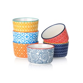 Selamica Ceramic Ramekins 4 Oz, Creme Brulee Ramekins Oven Safe, Souffle Custard Dishes/Cups for Baking, Mini Bowls for Pudding Ice Cream Dip, Set of 6, Assorted Colors