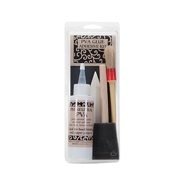 Books by Hand Archival PVA Glue Adhesive Kit for Bookbinding, Scrapbooking, Journaling, Craft Making, Projects. Includes PVA Glue, Glue & Foam Brush, Bone Folder, Container.