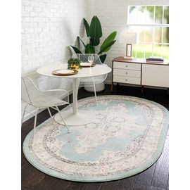 Unique Loom Parker Collection Area Rug - Merakli (4' x 6' Oval, Aqua/ Beige)