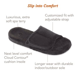 Acorn Men's Spa Slide Slippers with Adjustable Strap and Soft Terry Lining Mn, Black, Medium / 9-10 Regular US