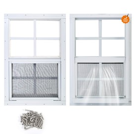 Kevirice Shed Window 2 Pack 14"X21" White Flush Mount Small Sliding Household Windows with Tempered Glass and Fiberglass Screen for Shed,Chicken Coop, Playhouse,Barns,Garage