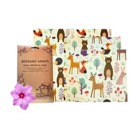 Organic Beeswax Cloths Set of 3 - Plastic-free & Sustainable Food Packaging | Environmentally Friendly Wax Paper Ideal for Cling Film Alternative (Animal Pattern)