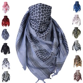 Shemagh Scarf Men & Women - 100% Cotton Military Tactical Desert Keffiyeh for Head & Neck Wrap, All-Purpose Arab Face Mask Dust Cover Keffiyeh Scarf, Light Weight | (Gray, 42”x42”)