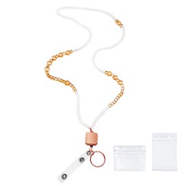 JoMeng Long Lanyard for ID Badge,Cute Teacher ID Lanyard for Girls Women with Horizontal & Vertical ID Holder,Pretty Counselor Neck Lanyard Gift with Retractable Reel(White)