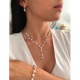 ONDEGO Rosegold 3er Set Strass Schmuck Kette Schmuckset Armband Kommunion Ball Abiball Hochzeit Brautschmuck