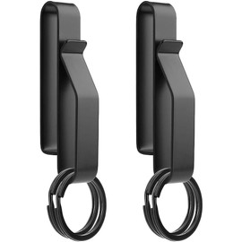 Bohrma 2 x Heavy Duty Key Holder Belt Key Rings Belt Loop Key Ring Clip Stainless Steel Men's Key Chain Tactical Key Clip with 4 Pieces for Police/Fire Brigade, black