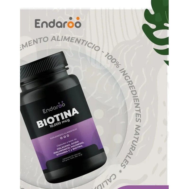 Biotina 10,000 Mcg Con Colágeno, Ácido Hialurónico, Magnesio 30 Cápsulas