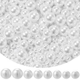 PONABEADIY 1 Box 800PCS 4MM 6MM 8MM 10MM White Round Plastic Faux No Hole Pearls Bead Imitation Artificial Assorted Size Summer Acrylic Pearl for Jewelry Making Hair Vase Filler DIY Craft Supplies