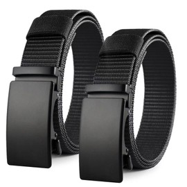 oeeo Pack of 2 Nylon Belts, Work Belt Men, Automatic Belt with Ratchet, Without Holes, Adjustable Business Work Belt, Fits Anywhere, black