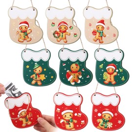 Namalu 9 Pcs Gingerbread Men Wooden Christmas Money Holder Ornaments DIY Christmas Money Gift Hanging Holder for Cash Sock Design Gift for Holiday Party Tree Ornament Home