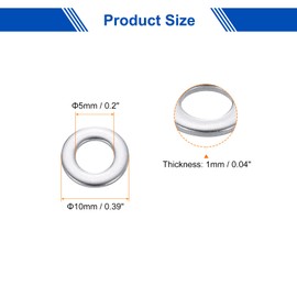 uxcell 50 Pcs M5 Flat Washer, 5x10x1mm Thickened 304 Stainless Steel Flat Spacers for Screw, Bolt, Automotive, Industrial Machinery