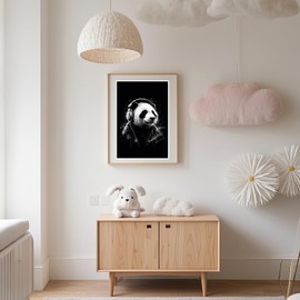 VMXWLL - Póster divertido con diseño de panda en color negro y blanco para decoración de pared, póster de lona y arte para la habitación de los niños, sin marco, 12 x 18 pulgadas