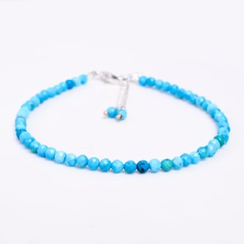 GEMKORA Real Turquoise Crystals Bracelet, 3mm Best Grade Micro Cut Beads, Chakra Energy Healing Gemstone, Beautiful Simple Jewelry, Silver Plated Jewelry 8 inch