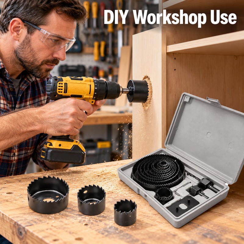 11/16-Piece Woodworking Hole Saw Set – Carbon Steel Hole Cutter