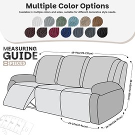 VANSOFY Recliner Sofa Covers, 8-Pieces Stretch Recliner Couch Cover Soft Jacquard Reclining Slipcover Furniture Protector with Elastic Bottom for Kid, Pets (3 Seat,Chocolate)