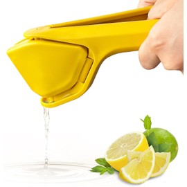 Lemon Squeezer Manual, Max Juice Extraction Lemon Juicer Squeezer, Easy-to-Use Flat Lemon Lime Orange Squeezer with Leverage to Reduce Effort, Citrus Squeezer with Built-in Strainer (Yellow)