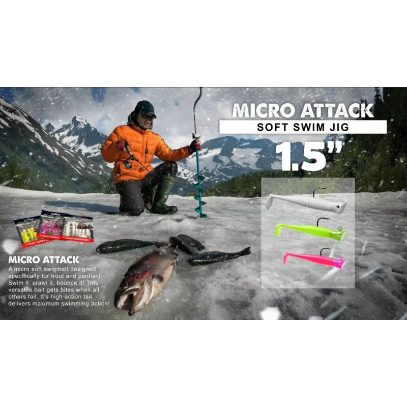 Dynamic Lures Micro Paddle Tail Swimbait, MICRO ATTACK (White) 1.5"
