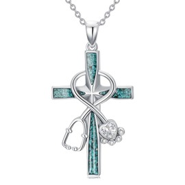 KoyeKei Veterinarian Necklace Gifts for Women 925 Sterling Silver Veterinary Stethoscope Turquoise Pendant Necklaces Vet Tech Week Valentines Day Gift Nursing Paw Print Jewelry for Nurse Assistant