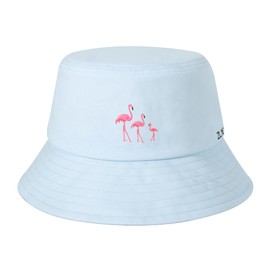 ZLYC Unisex Fashionable Embroidered Bucket Hat, Outdoor Summer Hat for Teenagers, Blue Flamingo